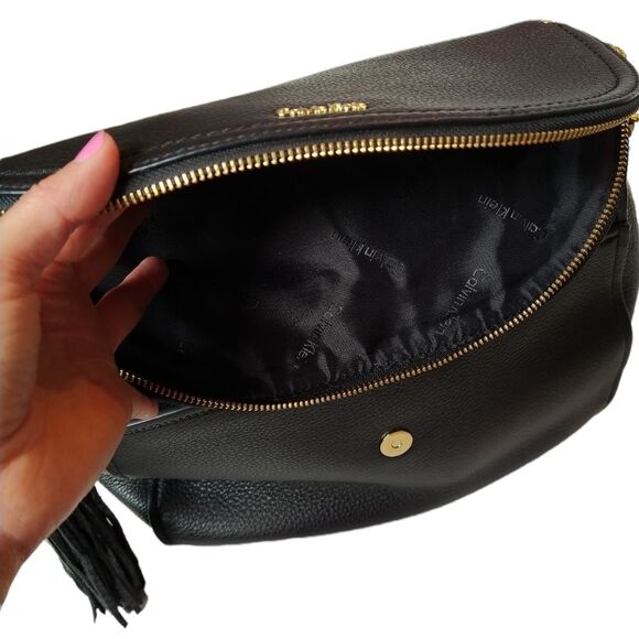 Calvin Klein Black and Gold Chain Saddle Tassel Handbag - Picture 10 of 14